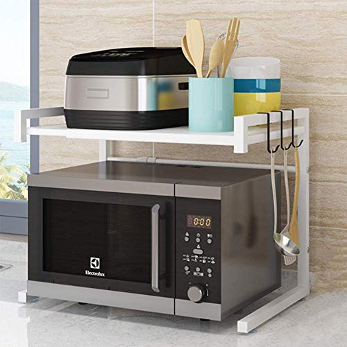 azorex Soporte Extensible para Microondas Estante Estantería Horno Encimera de Acero al Carbono con Ganchos para Colgar Multifuncional Organizador Estanteria Cocina 37.5 * 7.5 * 43cm (Blanco)