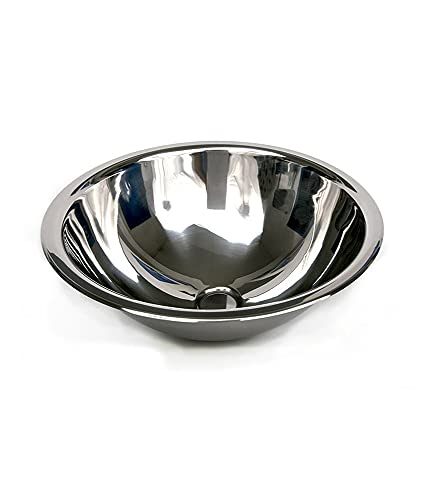 baanio Lavabo Acero Inoxidable Circular 36 cm encastre en Mueble de Baño o Encimera. Lavabo de diseño Industrial, Funcional y Muy versátil. Ideal para baños reducidos. Sin Rebosadero.