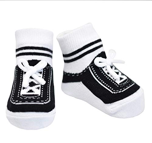 Baby Emporio 3 pares de calcetines para bebé niño - Suelas antideslizantes - Algodón suave - Con bolsita regalo - Efecto zapatillas - 0-12 meses (LITTLE STEPS)