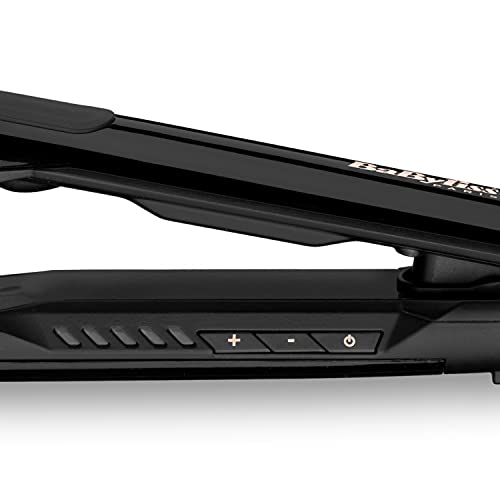 BaByliss ST481E Pure Metal Plancha de pelo profesional 2 en 1, alisa y ondula, con efecto TOP COAT, ajustes de temperatura de 150º a 230ºC, función iónica, Negro/ Oro rosa