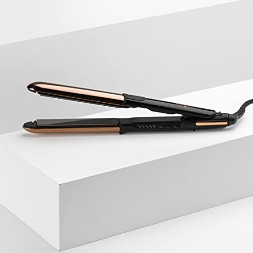 BaByliss ST481E Pure Metal Plancha de pelo profesional 2 en 1, alisa y ondula, con efecto TOP COAT, ajustes de temperatura de 150º a 230ºC, función iónica, Negro/ Oro rosa