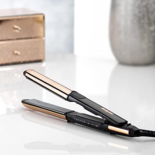 BaByliss ST481E Pure Metal Plancha de pelo profesional 2 en 1, alisa y ondula, con efecto TOP COAT, ajustes de temperatura de 150º a 230ºC, función iónica, Negro/ Oro rosa