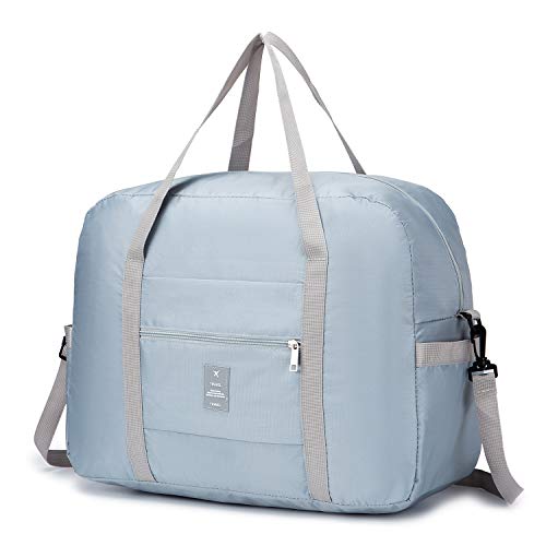 BAGZY Plegable Bolso de Viaje Grande Bolsa de Hombro de Gimnasio Bolsa Deportiva Mano Maleta de Viaje Weekend Cabina de Equipaje Bolso Holdall Bolsa Fines de Semana Equipaje Camping 35L Gris