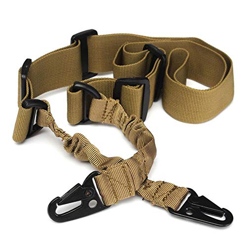 BAIGIO 2 Punto Rifle Sling Multiusos Pistola Ajustable Correa Táctica de Hombro Cuerda con Cordón Elástico para la Caza Camping Deportes al Aire Libre (Marrón-1)