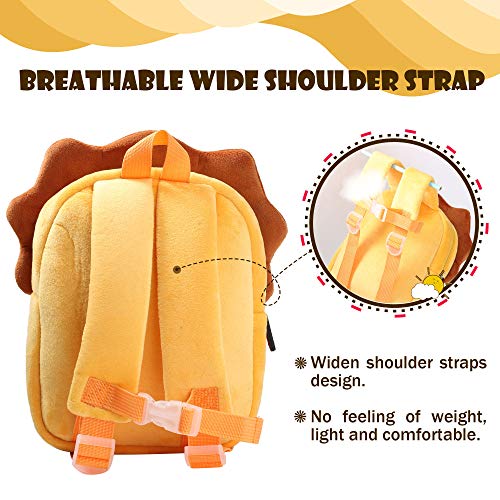 BAIGIO Mochila Infantil Kindergarten,Pequeñas Mochilas Bolsas Escolares de Dibujos Animados Animales para Niñas Primaria 3D Suave Mochila de Felpa Bebe Guarderia Preescolar para 2-4 Años (León)