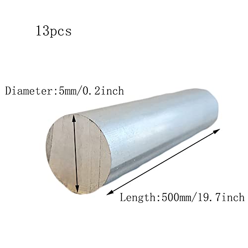 BAIWANLIN Varilla de Aluminio sólida 6061 Barra Torno Redonda Varilla aleación,Herramienta Laboratorio Electrónica Decoración Longitud500mm,5mm（13pcs）
