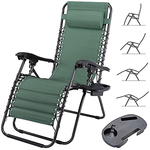 BAKAJI Silla de gravedad Zero Tumbona de jardín, sillón relax plegable, reclinable, tejido Oxford transpirable, terraza, piscina exterior, color verde