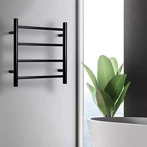 BAKAJI Toallero eléctrico de 50 W para baño de pared, toallero con 4 elementos calefactores de metal al carbono, función temporizador de 2/4 horas, color negro