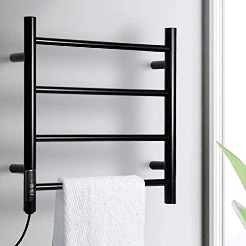 BAKAJI Toallero eléctrico de 50 W para baño de pared, toallero con 4 elementos calefactores de metal al carbono, función temporizador de 2/4 horas, color negro