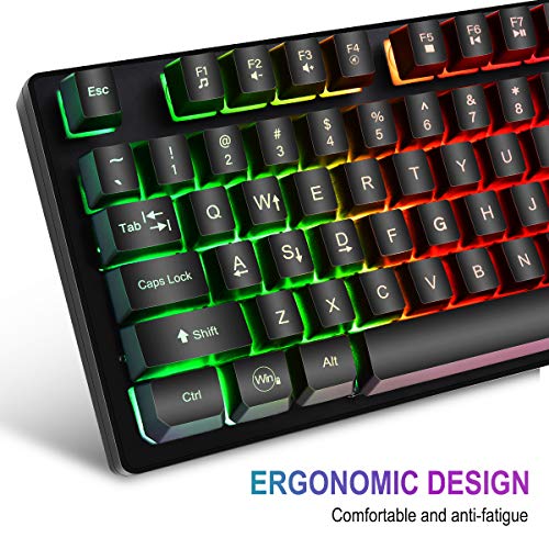 BAKTH Packs de Teclado y Ratón para Juegos, Color del Arco Iris Retroiluminada USB LED del Gaming Teclado y 7 Colores Ratón con Cable para Gamers PC o Trabajo, Mecánico Similar Teclado