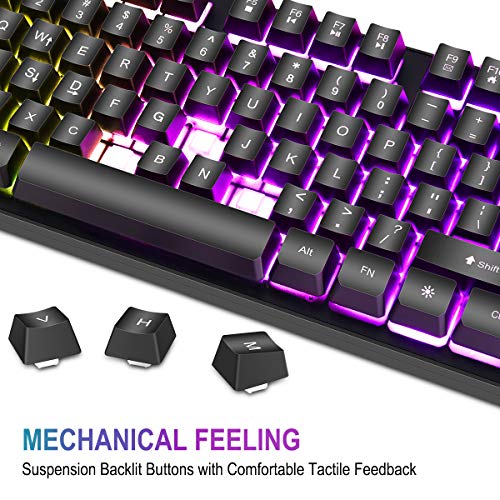 BAKTH Packs de Teclado y Ratón para Juegos, Color del Arco Iris Retroiluminada USB LED del Gaming Teclado y 7 Colores Ratón con Cable para Gamers PC o Trabajo, Mecánico Similar Teclado
