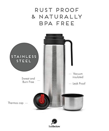 BALIBETOV - Termo Mate de Acero Inoxidable para Viajas, Oficina, Aire Libre I Termo con Pico Matero (1 litro) (Plateado Pico Matero, 1 L)