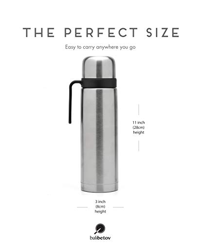 BALIBETOV - Termo Mate de Acero Inoxidable para Viajas, Oficina, Aire Libre I Termo con Pico Matero (1 litro) (Plateado Pico Matero, 1 L)