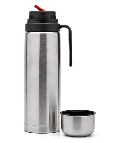 BALIBETOV - Termo Mate de Acero Inoxidable para Viajas, Oficina, Aire Libre I Termo con Pico Matero (1 litro) (Plateado Pico Matero, 1 L)