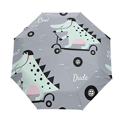 BALll Paraguas plegable con apertura automática y cierre anti-UV, lindo cocodrilo paseos scooter viaje compacto paraguas