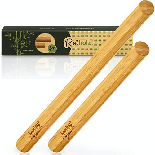 bambuswald© rodillo de masa ecológica de bambú en un juego de 2 (30cm resp. 40cm y 3,4cm de diámetro)