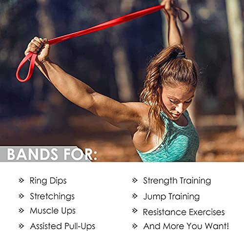 Bandas Elásticas Fitness, Set de 4 Bandas de Resistencia Fitness y Musculación, Cintas Elásticas de Látex Natural para Yoga, Crossfit, Pilates Fuerza, con Bolsa de Transporte y Guía de Entrenamiento