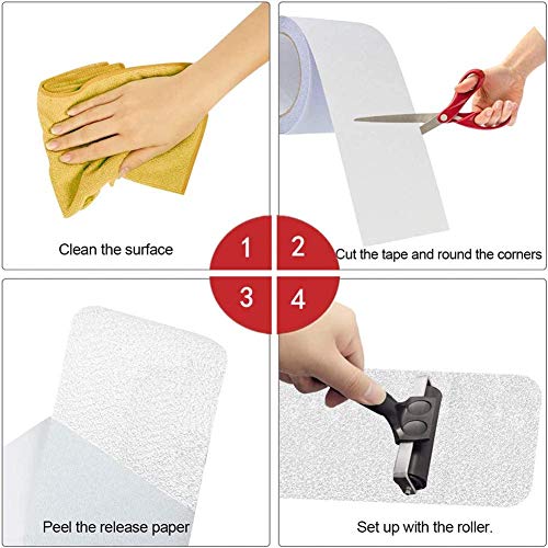 BangShou 15 Unidades Cinta Antideslizante Transparente con Herramienta de Instalación Cinta Antideslizante para Peldaños de Escalera (15x80cm)