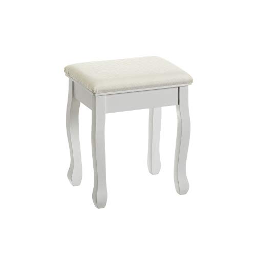 Banqueta de tocador de Madera de paulonia clásica Blanca de 50x30x39 cm - LOLAhome