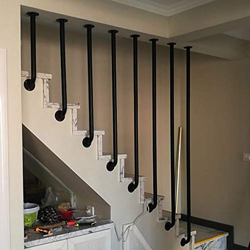 Barandilla de Escalera de Tubo en Forma de L de Hierro Forjado, barandilla de Tubo galvanizado Negro, envíenos los Datos precisos del tamaño después de la Compra (cantidad: 1)