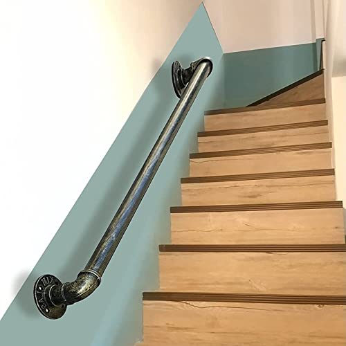 Barandilla De Escalera De Viento Industrial De Bronce Vintage，contra La Pared Niños Mayores Pasillo Interior Y Exterior Ático Restaurante Barandilla,Barandilla antideslizante,30CM-600CM(Color:Blac