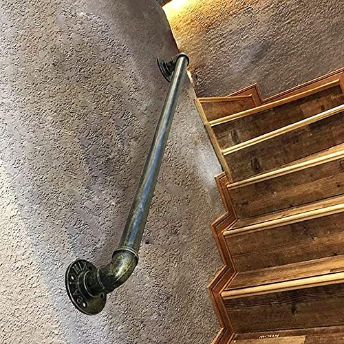 Barandilla De Escalera De Viento Industrial De Bronce Vintage，contra La Pared Niños Mayores Pasillo Interior Y Exterior Ático Restaurante Barandilla,Barandilla antideslizante,30CM-600CM(Color:Blac