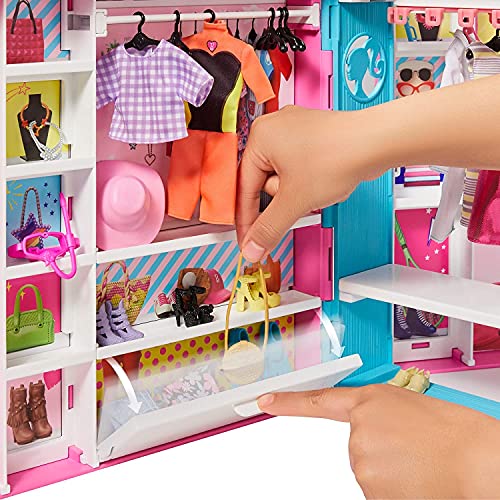 Barbie Muñeca y Dream Closet - Armario Ampliable con Perchero Giratorio - 25+ Prendas y Accesorios - Ancho: +60 cm - Regalo para Niños de 3-7 Años