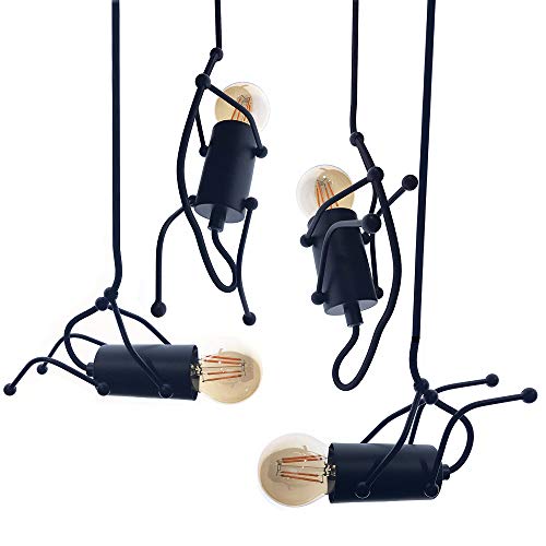 BarcelonaLED Lámpara Colgante de Techo Creativo Humanoide Vintage Moderna Doll Art Bombilla E27 para Niños Dormitorio Cocina Bar Restaurante Cafetería Panaderia Pasillo Negro - LV418