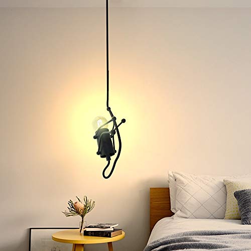 BarcelonaLED Lámpara Colgante de Techo Creativo Humanoide Vintage Moderna Doll Art Bombilla E27 para Niños Dormitorio Cocina Bar Restaurante Cafetería Panaderia Pasillo Negro - LV418