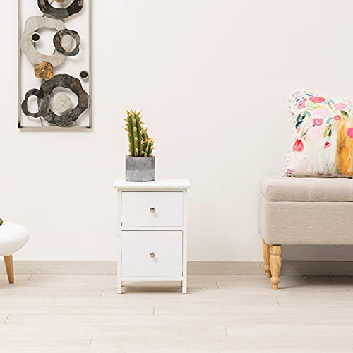 Baroni Home Mesita de noche, mueble de salón, dormitorio, baño, mueble multiusos, color blanco, 2 cajones, medidas 30 x 24 x 43 cm