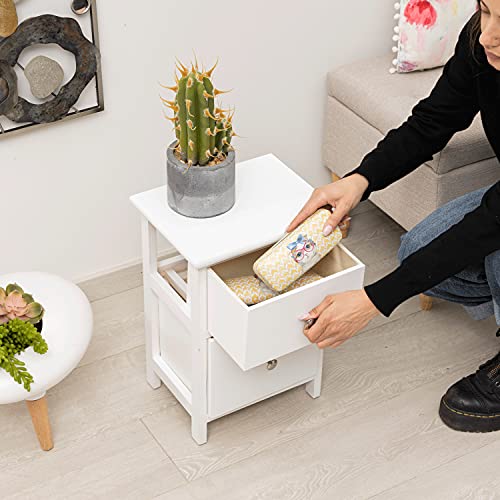 Baroni Home Mesita de noche, mueble de salón, dormitorio, baño, mueble multiusos, color blanco, 2 cajones, medidas 30 x 24 x 43 cm