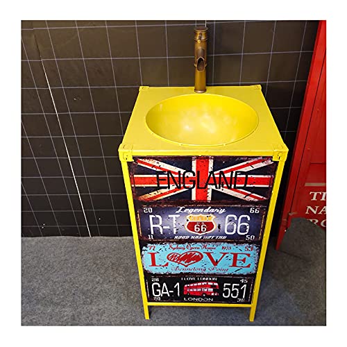 Barra Retro Lavabo Con Pie Estilo Industrial, Restaurante Arte Creativo Lavamanos Baño, Fregadero De Pedestal Personalidad Con Grifo Y Drenaje Combo 45(Size:Fregadero Pedestal + Espejo,Color:Amarillo)