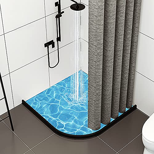 Barrera de Ducha y Sistema de Retención,39Inch Barrera de Agua de Silicona con capa inferior superpegajosa, Umbral de Ducha para Separación Húmeda y Seca para Cocina y Baño,negro