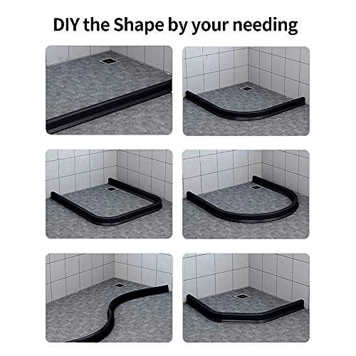 Barrera de Ducha y Sistema de Retención,39Inch Barrera de Agua de Silicona con capa inferior superpegajosa, Umbral de Ducha para Separación Húmeda y Seca para Cocina y Baño,negro