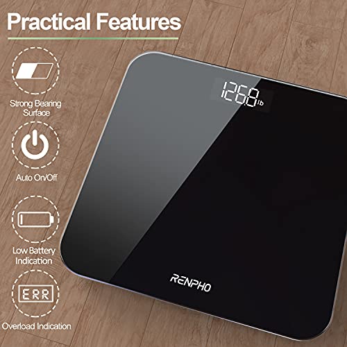 Báscula De Baño Digital RENPHO, Báscula De Peso Corporal De Alta Precisión Con Pantalla Iluminada, Tecnología Step-On, 400 Lb, Negro