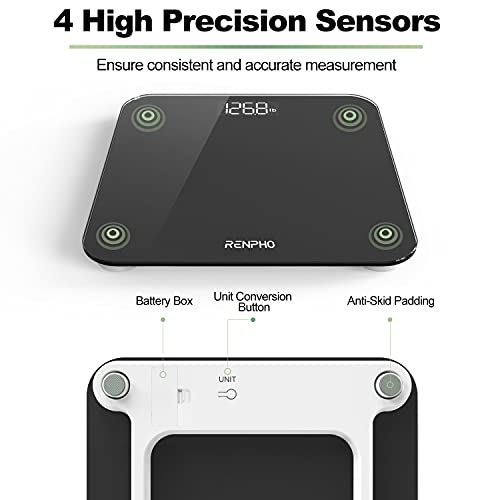 Báscula De Baño Digital RENPHO, Báscula De Peso Corporal De Alta Precisión Con Pantalla Iluminada, Tecnología Step-On, 400 Lb, Negro