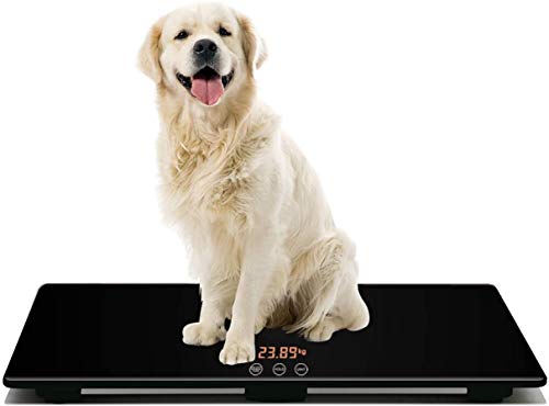 Báscula Digital para Mascota, Medición de Peso de Perro y Gato con 3 Modos de Pesaje (kg, oz, lb) Capacidad de 220 Libras con Precisión de 10g, Negro 25.6 17.7 pulgadas