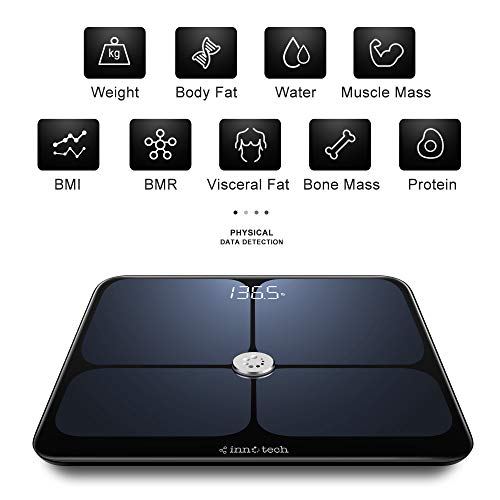 Báscula Grasa Corporal Báscula de Baño- Báscula Inteligente Bluetooth, Medición de Alta Precisión el Peso Corporal, Porcentaje de Grasa Crporal, Masa Muscular, IMC, Grasa Visceral