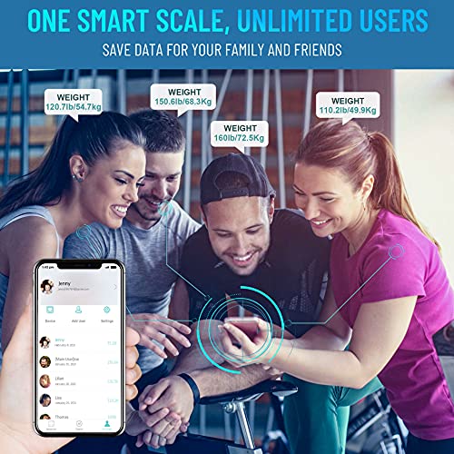 Bascula Grasa Corporal y Muscular, WOWDSGN Báscula Inteligente Bluetooth, Medición de Alta Precisión el Peso Corporal, Monitor de BMI, Grasa Visceral, Masa Muscular