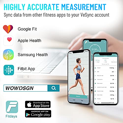 Bascula Grasa Corporal y Muscular, WOWDSGN Báscula Inteligente Bluetooth, Medición de Alta Precisión el Peso Corporal, Monitor de BMI, Grasa Visceral, Masa Muscular