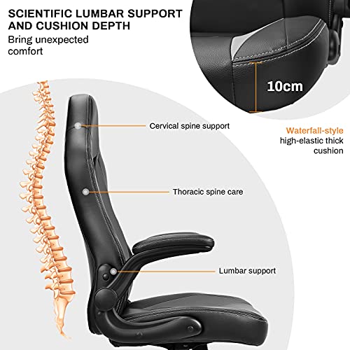 BASETBL Silla Oficina Ergonómica, Silla Gaming Cuero PU con Altura Ajustable, Silla Racing Butaca Plegable, Silla Escritoria Giratoria, Carga Máx 150kg (Negro)
