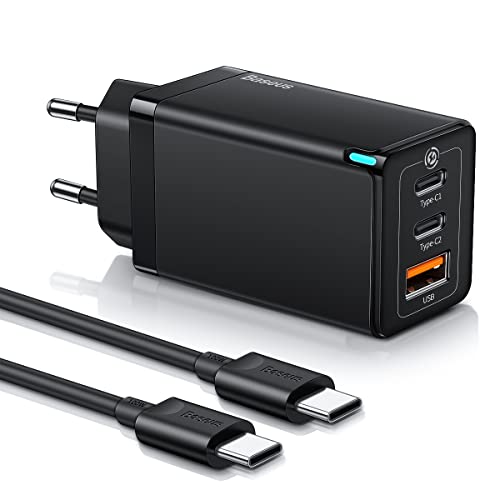 Baseus Cargador USB C 65W GAN Tech, Cargador Portatil Movil Universal con Power Delivery USB Multiple PD Carga rapida para iPhone 12 Pro MAX, MacBook,iPad Pro,Samsung,Pixel,Huawei,USB-C Laptop(Negro)