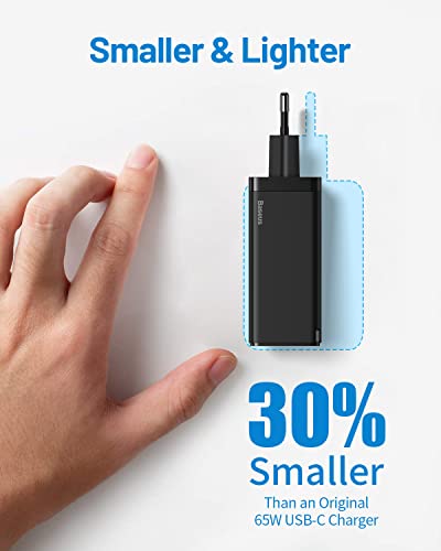 Baseus Cargador USB C 65W GAN Tech, Cargador Portatil Movil Universal con Power Delivery USB Multiple PD Carga rapida para iPhone 12 Pro MAX, MacBook,iPad Pro,Samsung,Pixel,Huawei,USB-C Laptop(Negro)