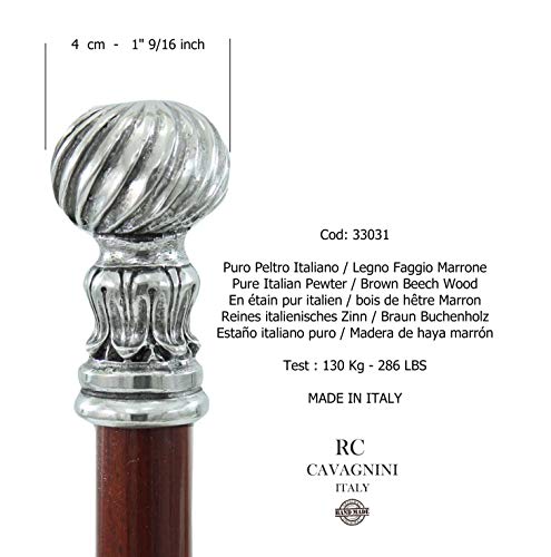 Bastón de paseo elegante negro dandy madera peltre plata (Faggio marrón)