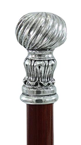 Bastón de paseo elegante negro dandy madera peltre plata (Faggio marrón)