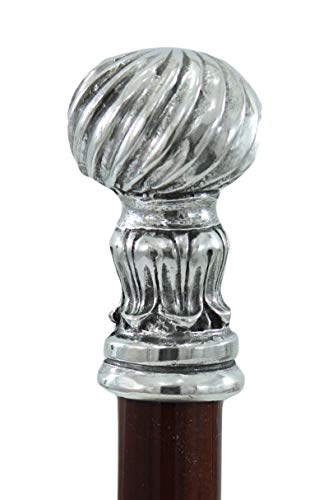 Bastón de paseo elegante negro dandy madera peltre plata (Faggio marrón)
