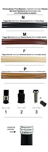 Bastón de paseo elegante negro dandy madera peltre plata (Faggio marrón)