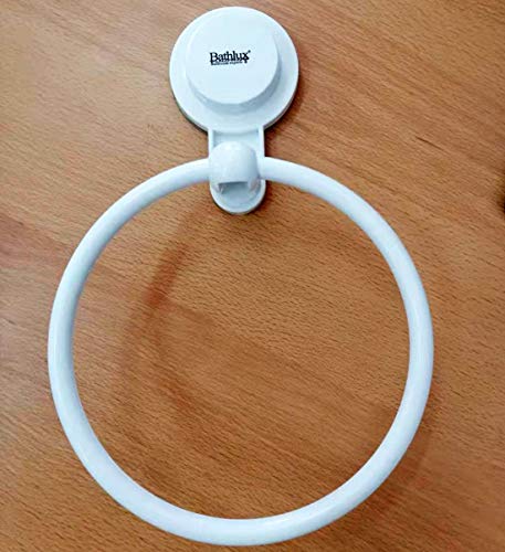 Bathlux Toallero de Pared con Ventosa de Fijación para Baño Modelo Semicircular Anilla Blanco (30167)