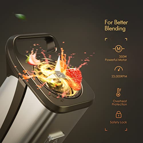 Batidora de Vaso Individual 350W, Licuadora Portátil con 2 Botellas de 600 ml, sin BPA, 4 Cuchillas de Acero Inoxidable, 25,000 r/min, Smoothie Maker Portatile para Smoothies, Frutas y Verduras
