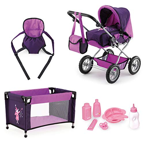 Bayer Design 15012Ab, Cochecito de Muñecas, Plegable, Ajustable, Transformable, Combolsa, Cama, Porta, Lila, Color